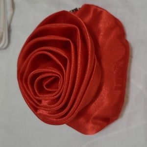 (3559) Red Mini Bag,Evening,  Large Rose on front silver color chain,